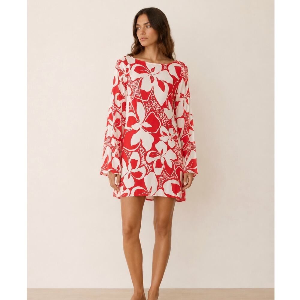 L Space Red Hibiscus Floral All I Need Mini Dress Vacation Resort NWT Size Small